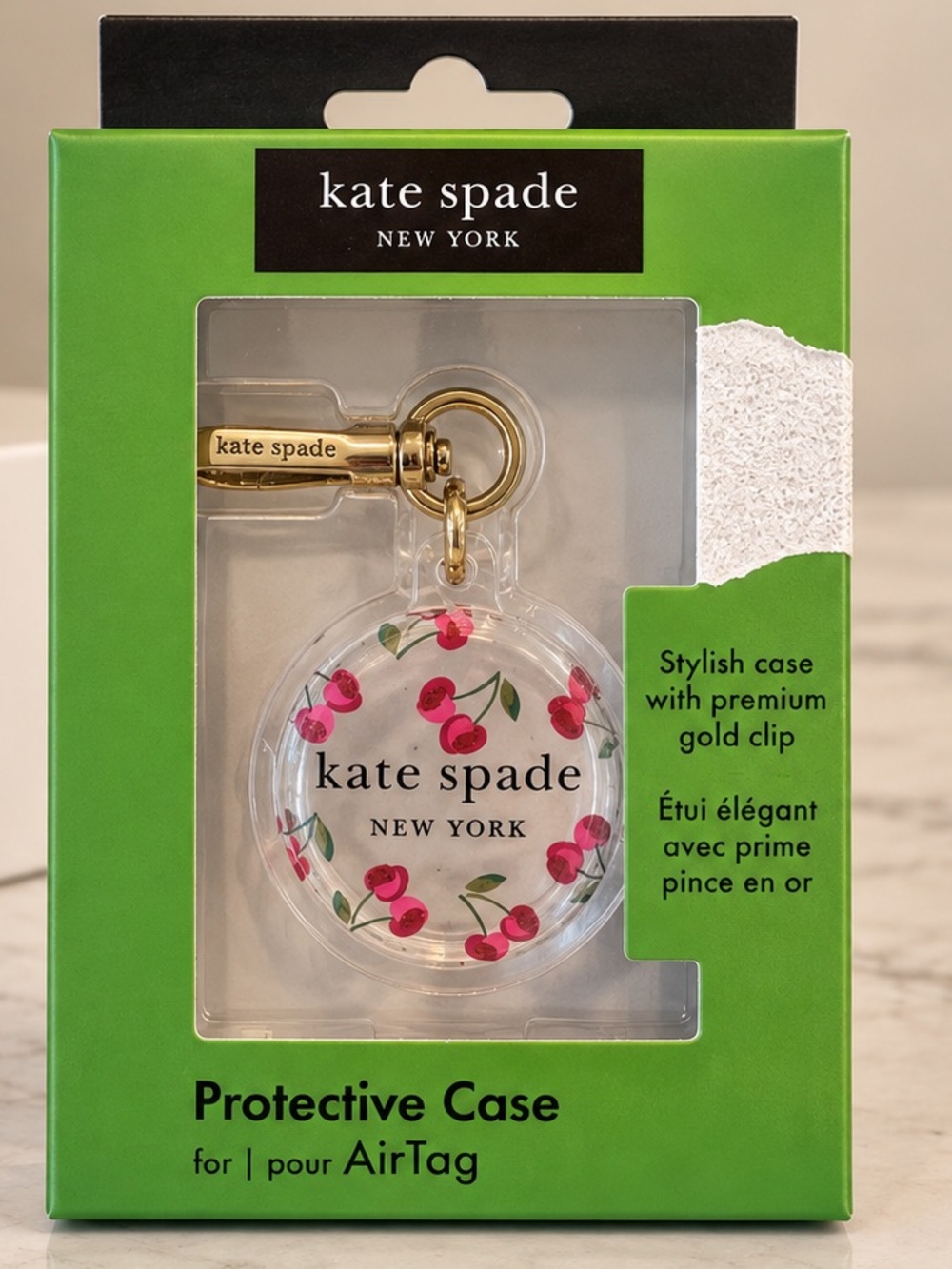 Kate Spade new York Air Tag Holder With Gold Ring clip-protective Case For Apple
